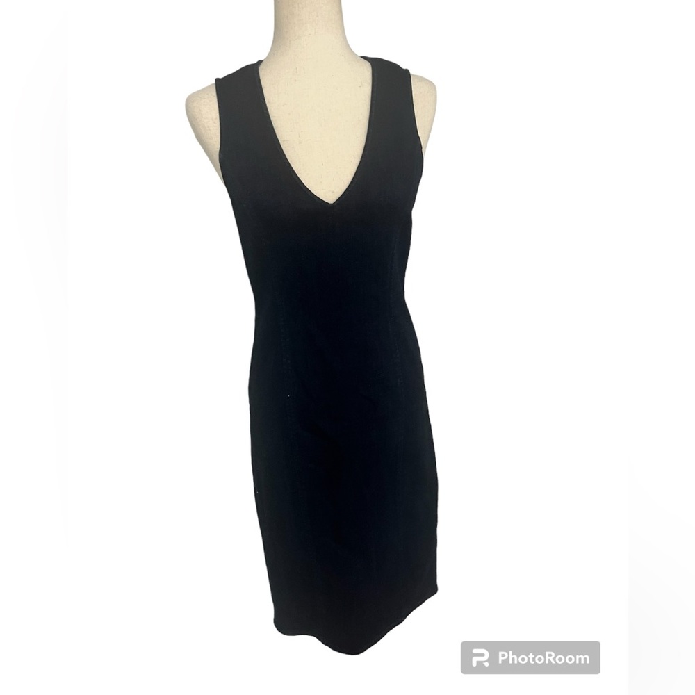 Polo Ralph Lauren dark Denim sheath Cotton midi dress , zips back slit bottom